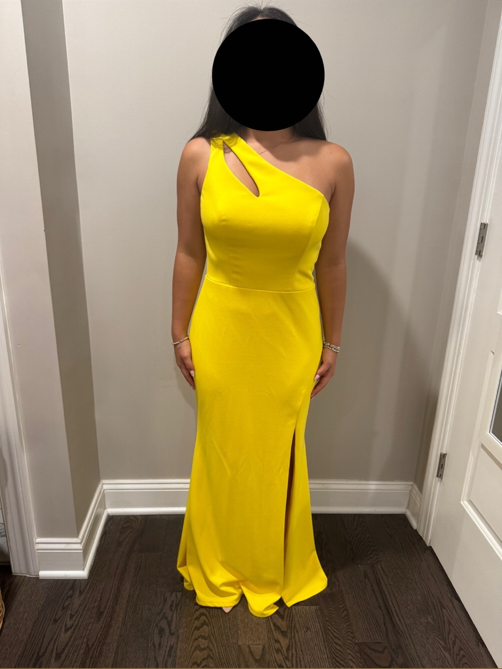 Xscape One-Shoulder Bright Yellow Evening Gown